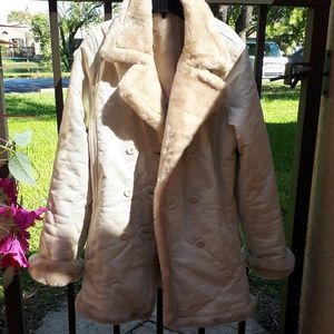 Faux fur lined leather coat